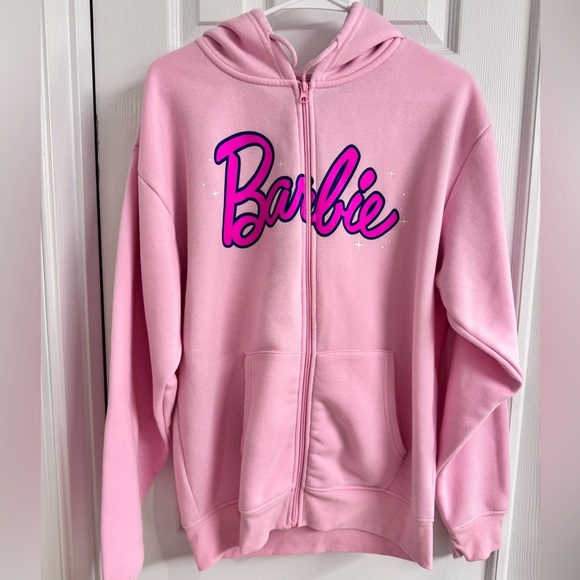 Barbie Neon Retro Oversized Hooded Zip Up Sweatshirt - Size Large - Picture 7 of 10